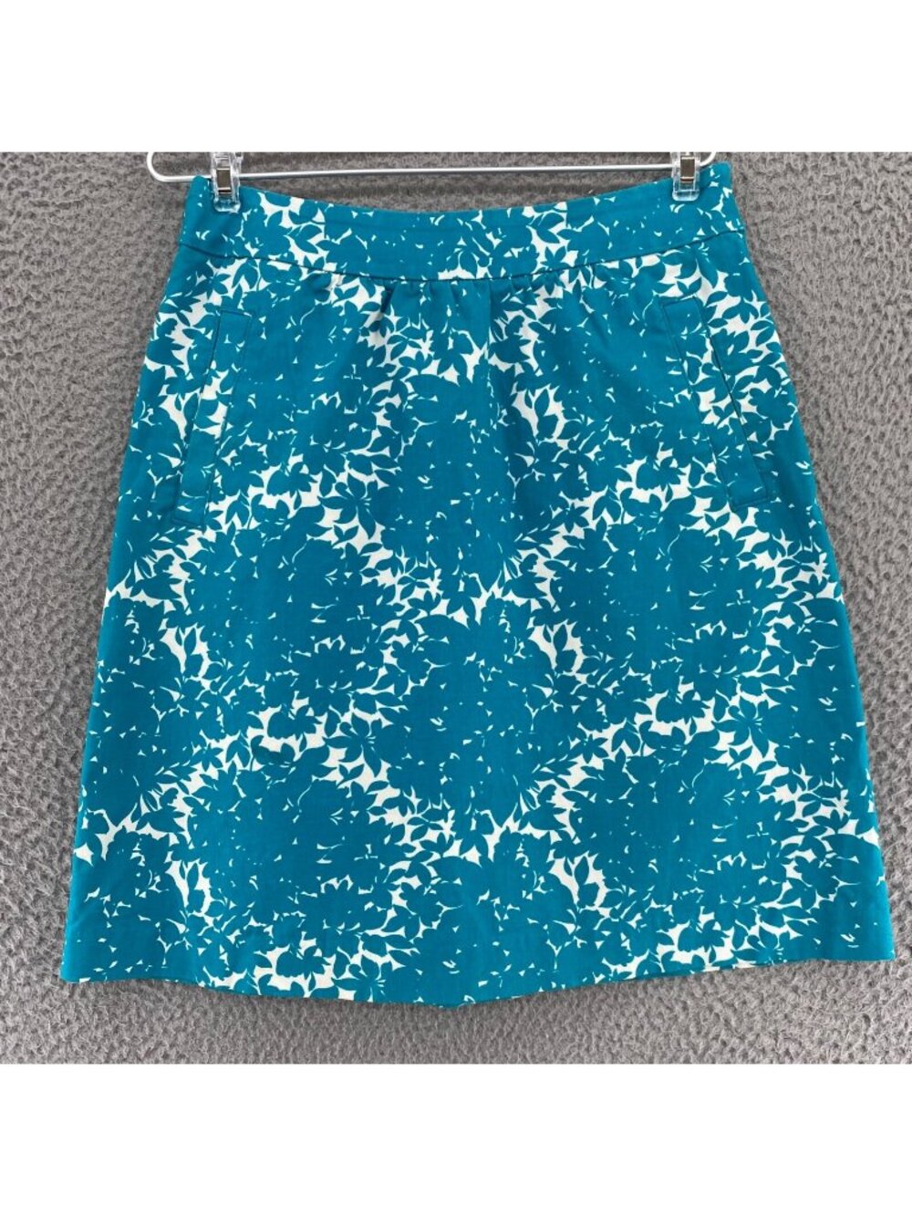 Boden Skirt Womens 2 Blue White Floral Mini A Line Ruched Cotton Stretch Pockets